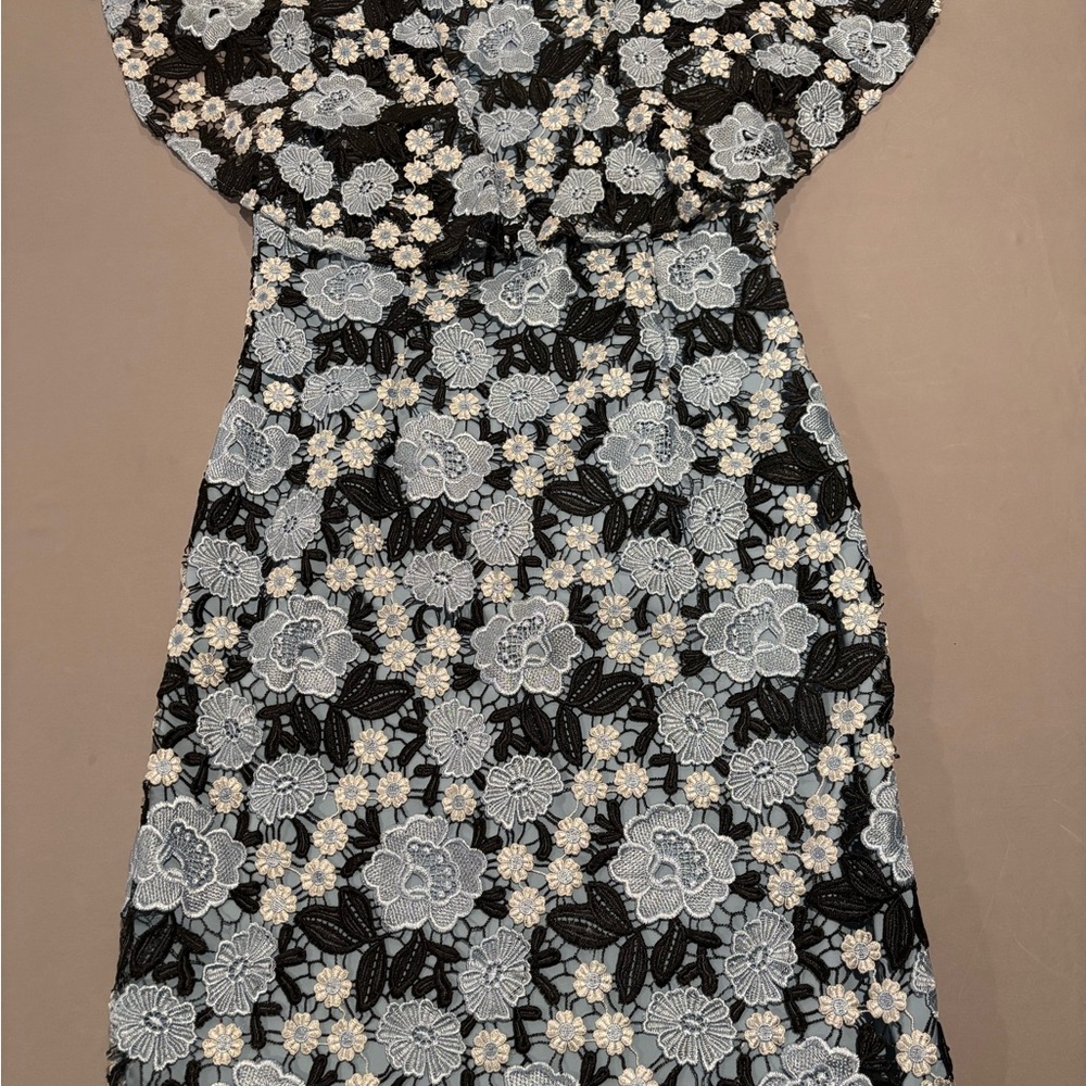 Size 10Alex Marie Jardin Floral Lace Dress Sky Blue‎ Black Flutter Sleeve